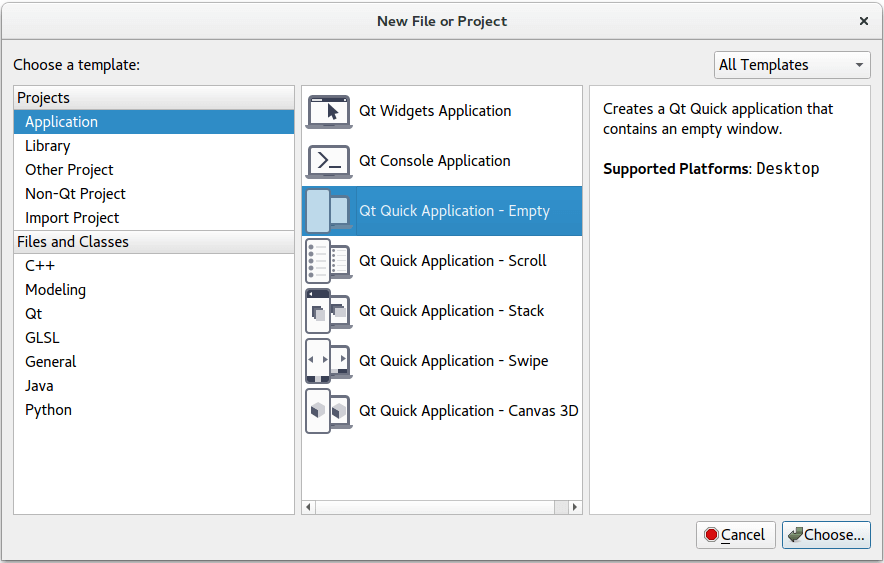 "Qt Creator New Project dialog"